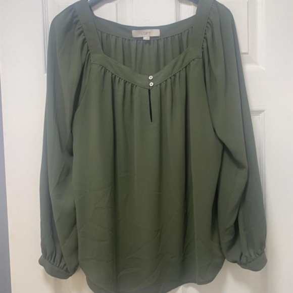 LOFT Tops - LOFT Square Neck Peasant Blouse - L Olive Green